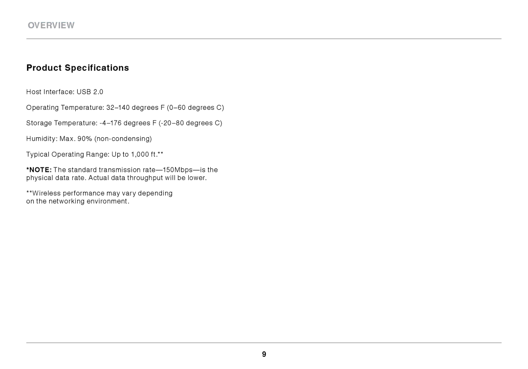 Belkin F7D1101 user manual Product Specifications 