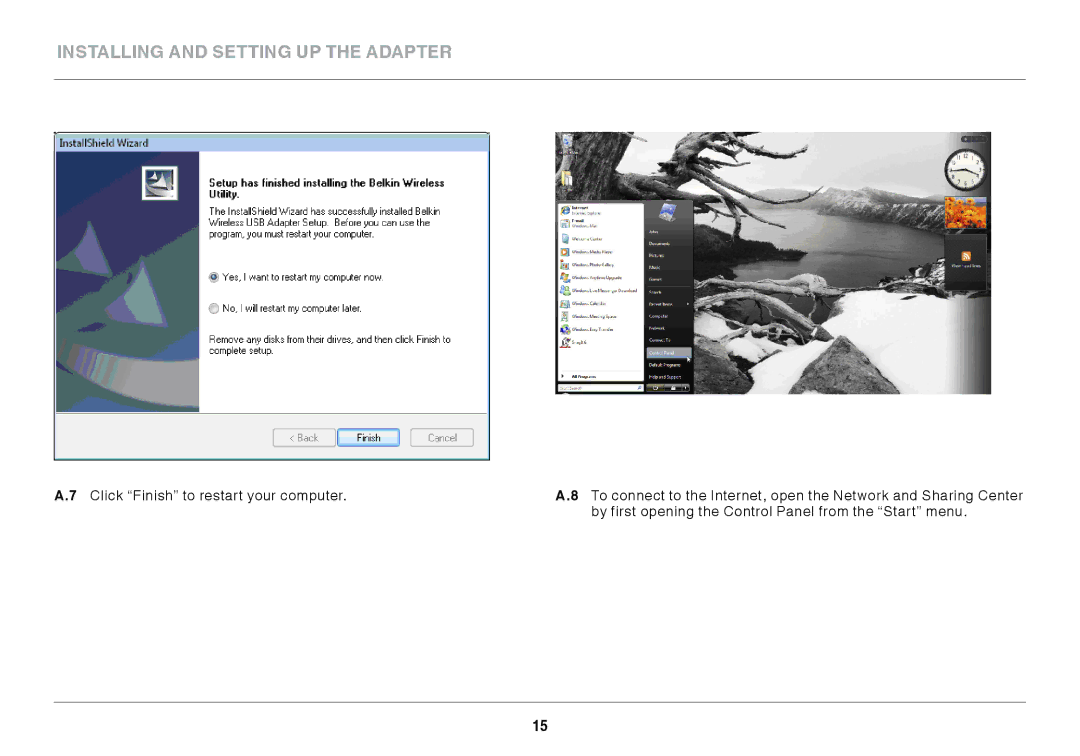 Belkin F7D1101 user manual Installing and Setting up the Adapter 