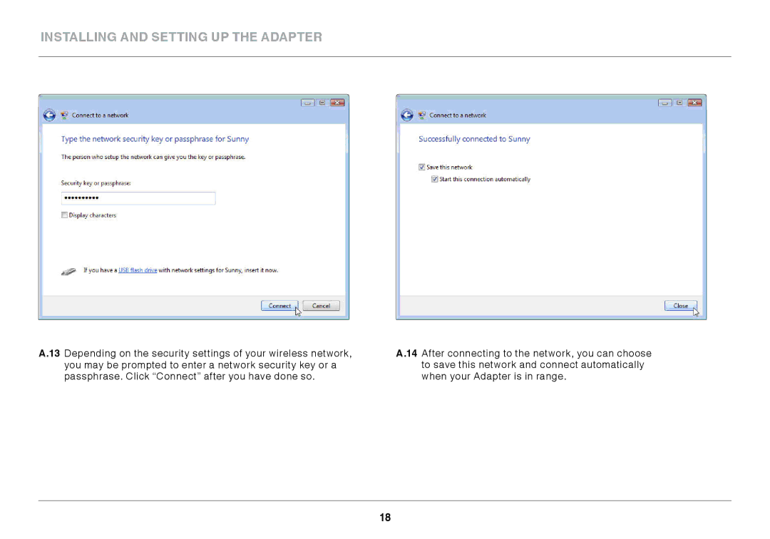 Belkin F7D1101 user manual Installing and Setting up the Adapter 