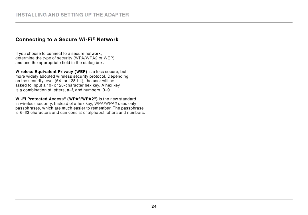 Belkin F7D1101 user manual Connecting to a Secure Wi-FiNetwork 