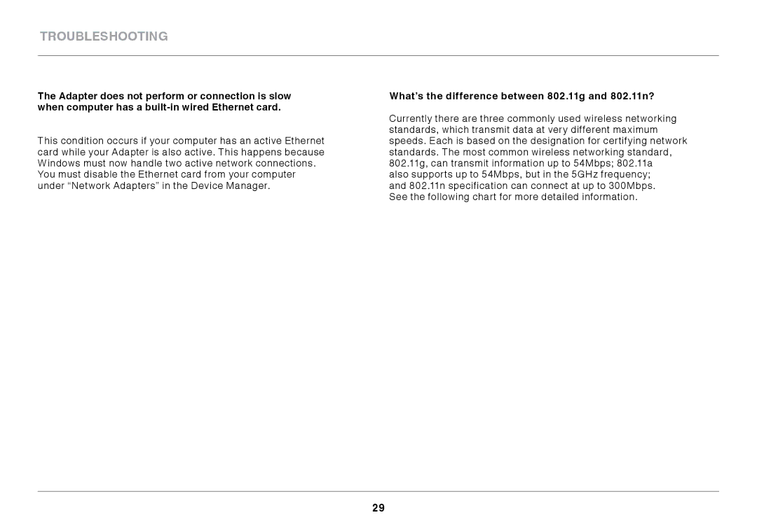 Belkin F7D1101 user manual What’s the difference between 802.11g and 802.11n? 