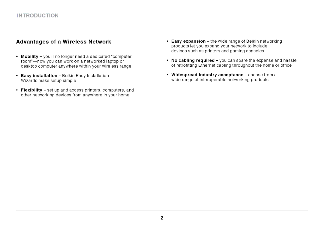 Belkin F7D1101 user manual Introduction, Advantages of a Wireless Network 