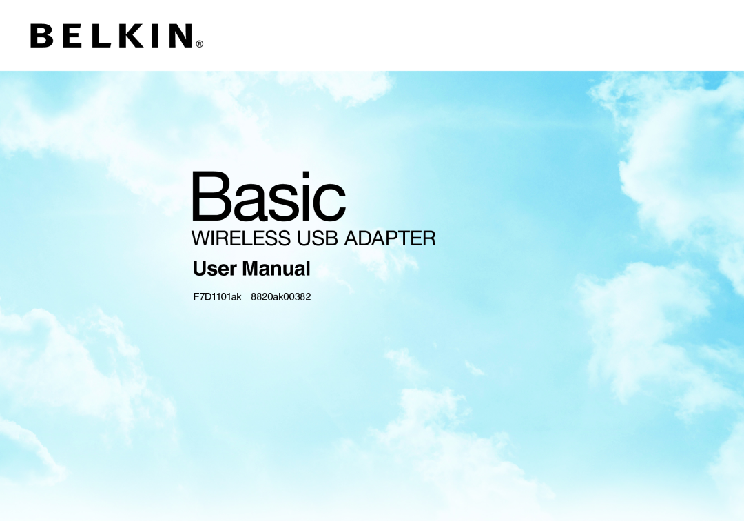 Belkin F7D1101AK user manual Basic, Wireless USB Adapter, F7D1101ak 8820ak00382 