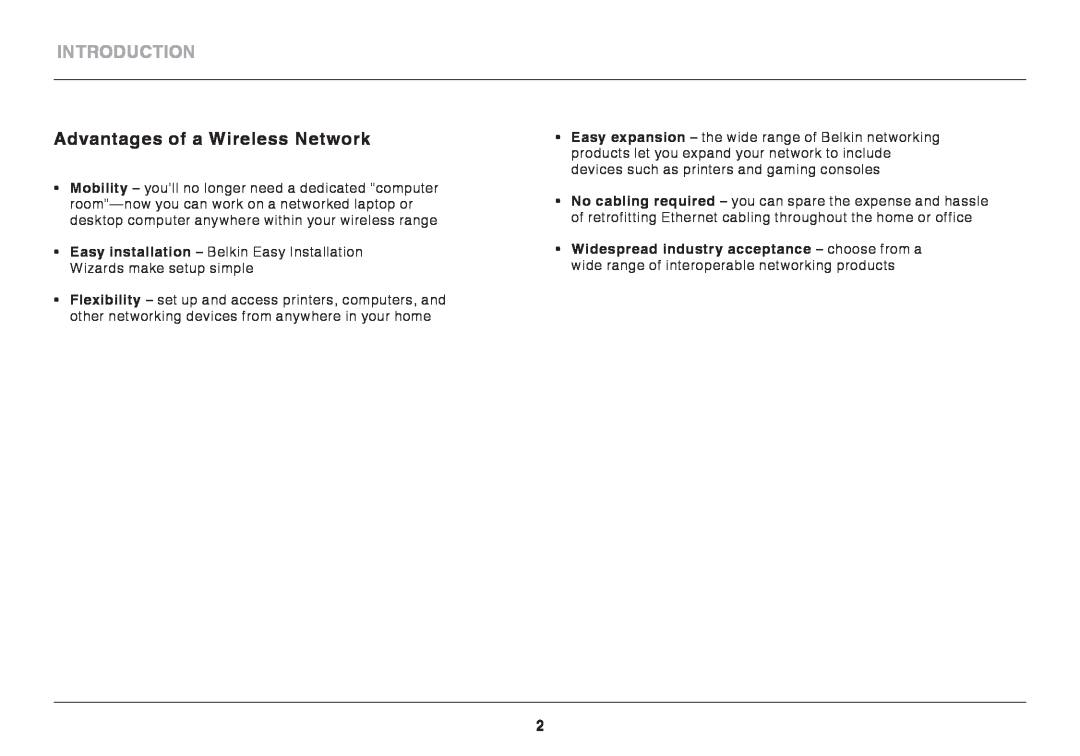 Belkin F7D1101AK user manual Introduction, Advantages of a Wireless Network 