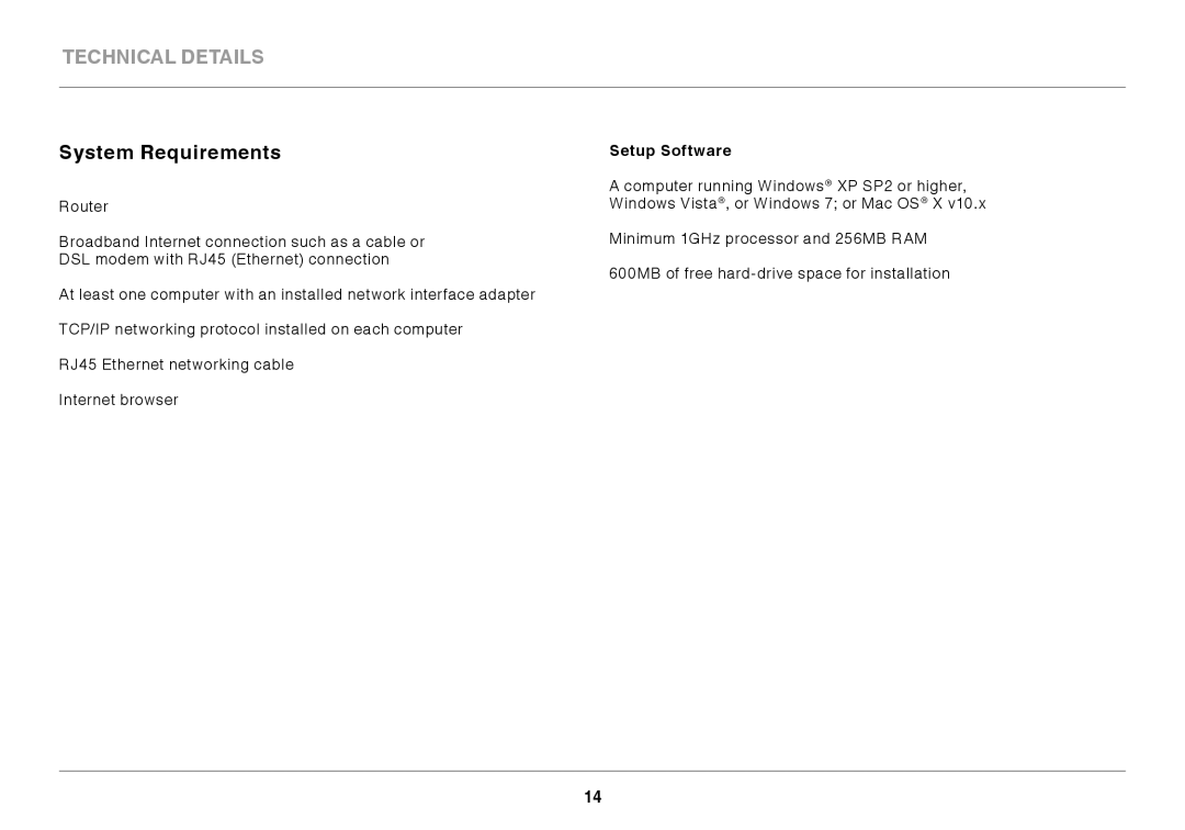 Belkin F7D1301AU, 8820AU00370 user manual System Requirements, Setup Software 