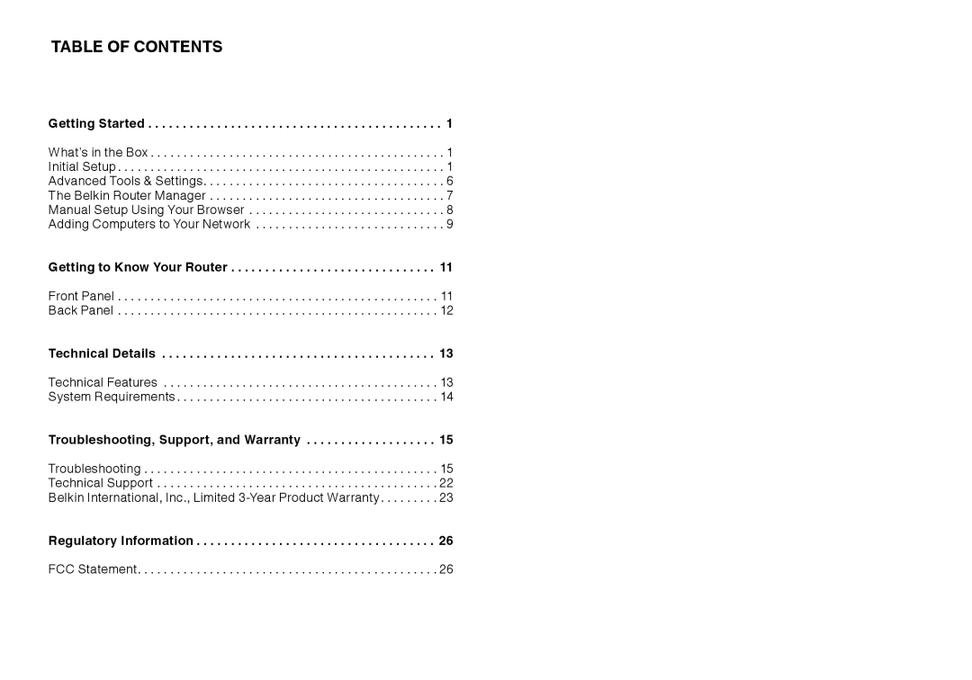 Belkin F7D1301AU, 8820AU00370 user manual Table Of Contents 