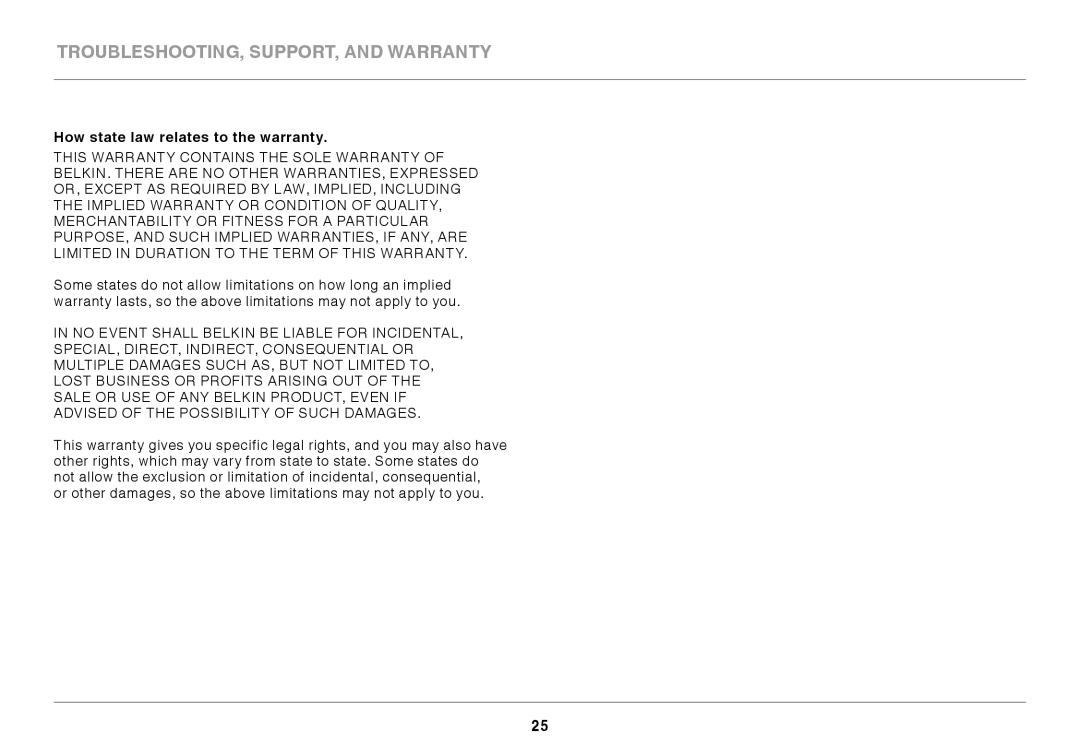 Belkin 8820AU00370, F7D1301AU user manual How state law relates to the warranty 