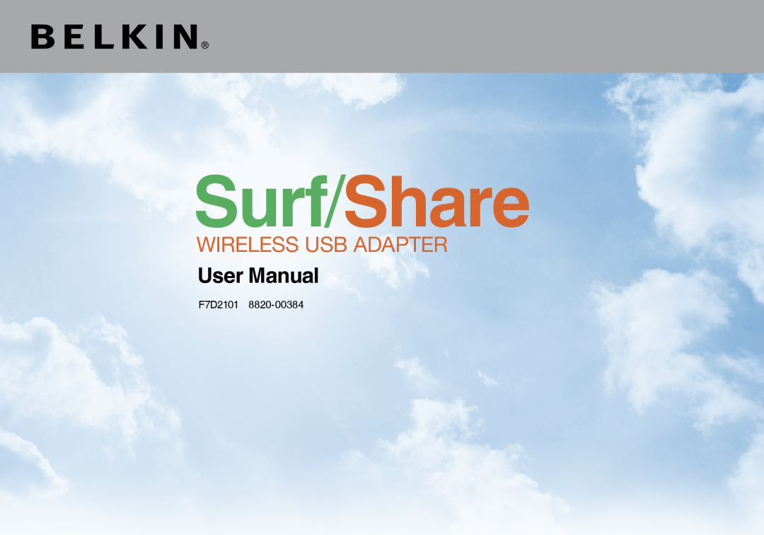 Belkin manual Surf/Share, Wireless USB Adapter, F7D2101  