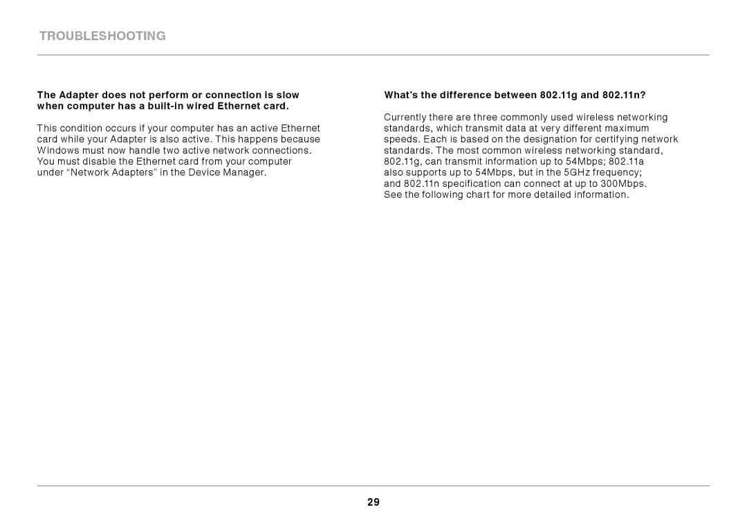 Belkin F7D2101 manual What’s the difference between 802.11g and 802.11n? 