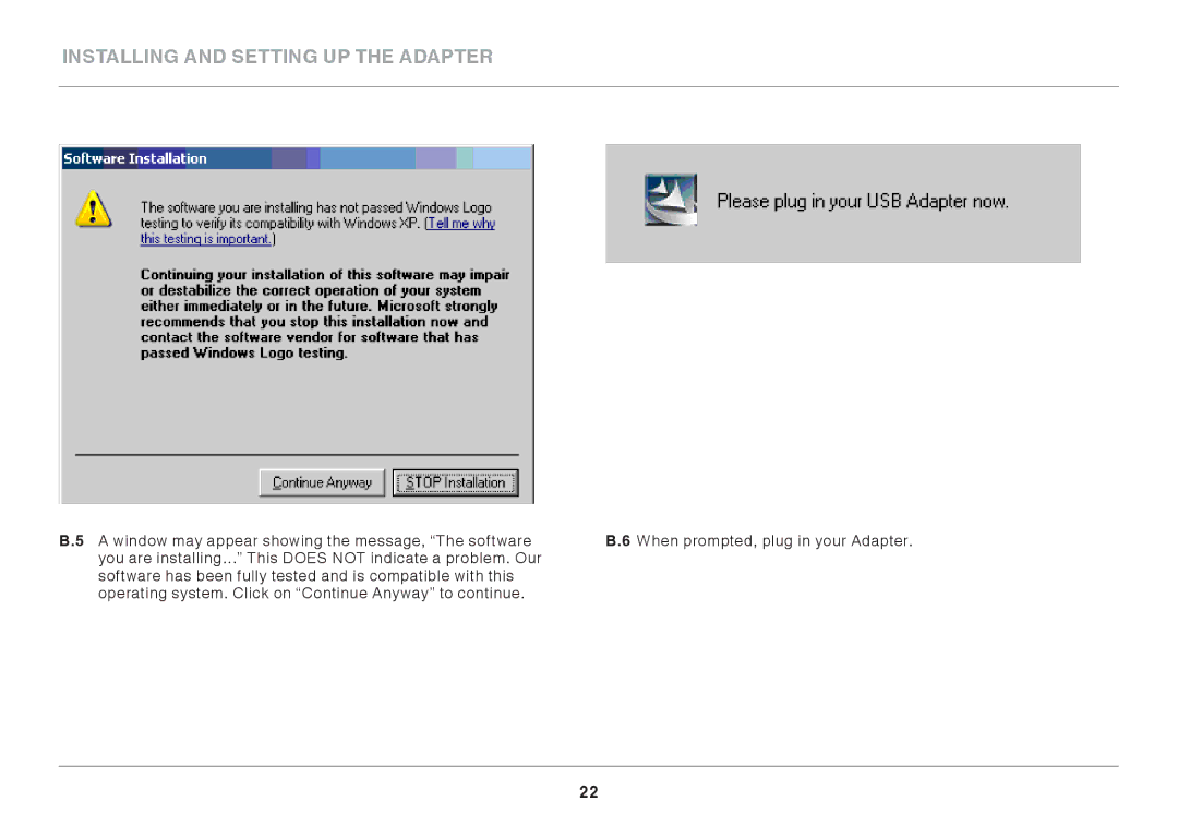 Belkin F7D2101AK 8820AK00384 user manual Installing and Setting up the Adapter 