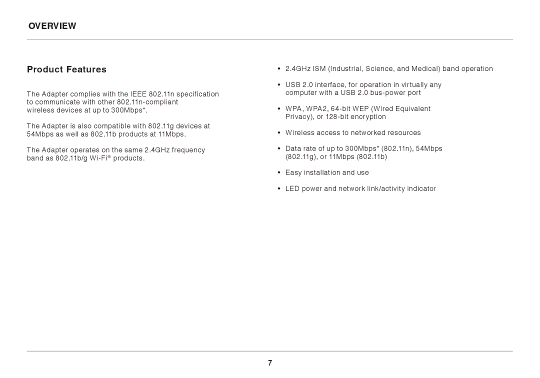 Belkin F7D2101AK 8820AK00384 user manual Overview Product Features 