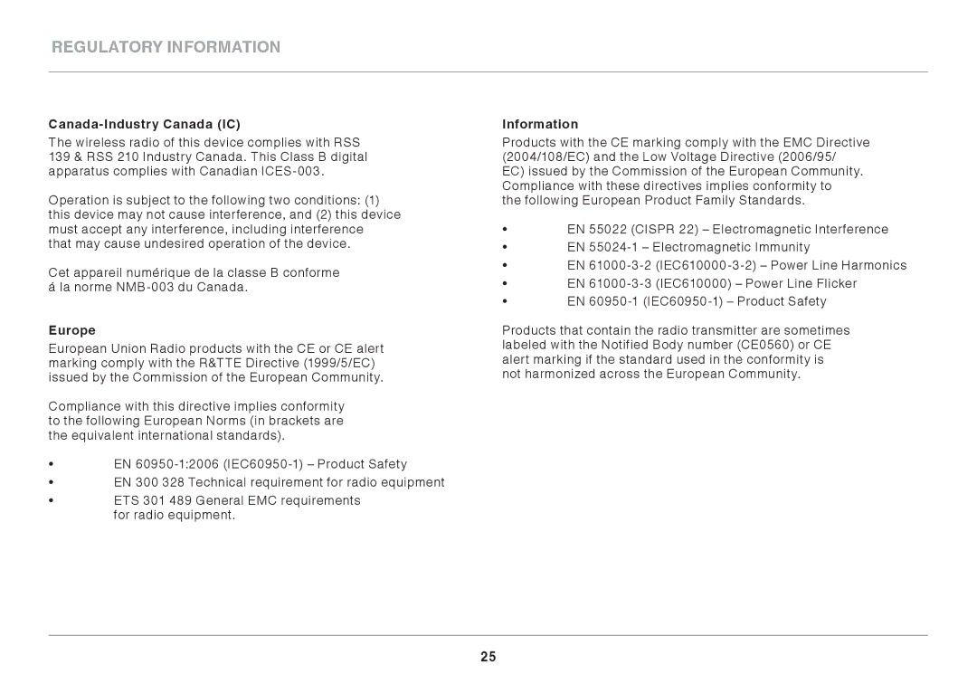 Belkin 8820AU00390, F7D2401AU user manual Canada-Industry Canada IC, Information 