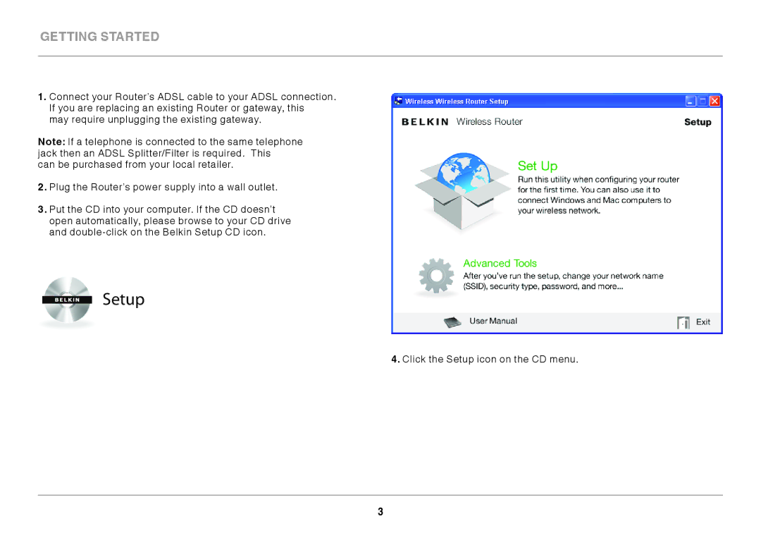 Belkin 8820AU00390, F7D2401AU user manual Setup 