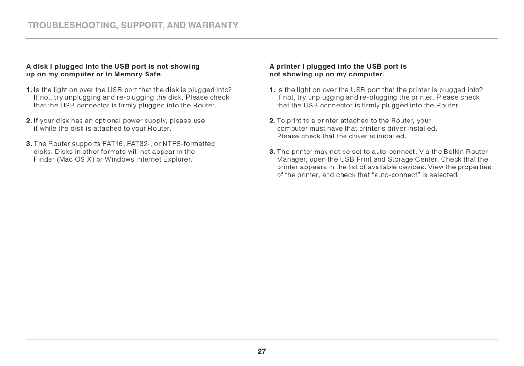 Belkin 8820AU00376, F7D3302AU user manual Troubleshooting, Support, and Warranty 