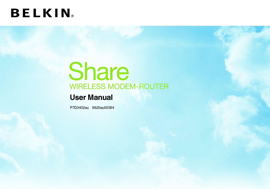 Belkin 8820AU00394, F7D3402AU user manual Share 