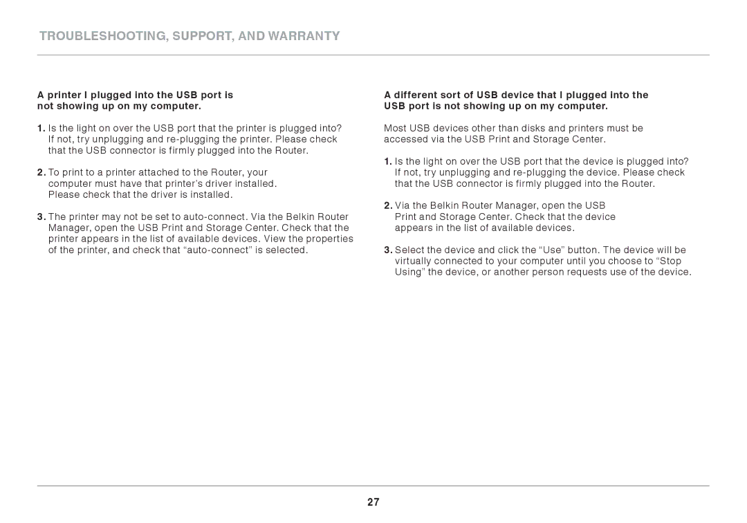 Belkin 8820AU00394, F7D3402AU user manual Troubleshooting, Support, and Warranty 