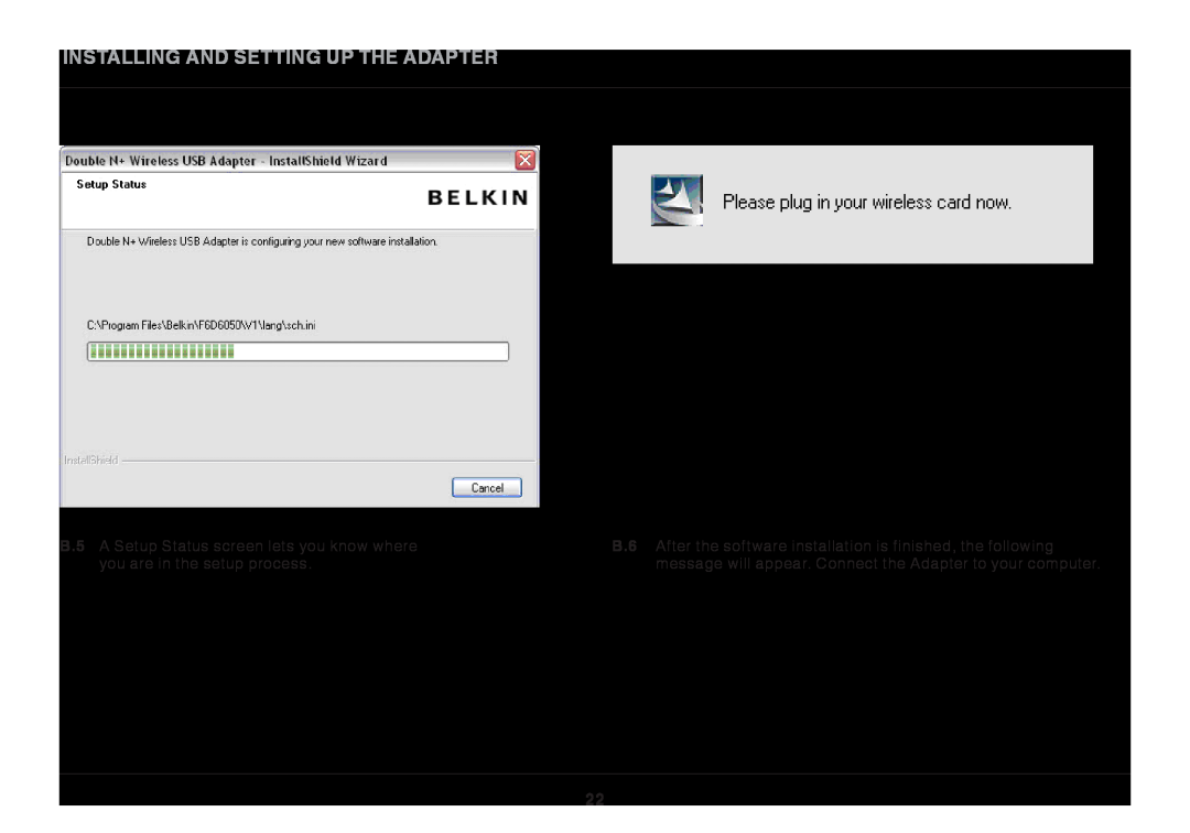 Belkin F7D4101AK user manual Installing and Setting up the Adapter 