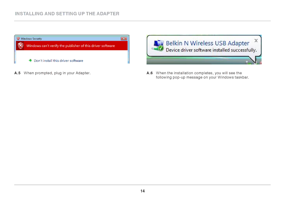 Belkin F7D4101AK user manual Installing and Setting up the Adapter 