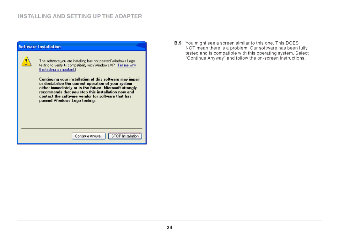 Belkin F7D4101AK user manual Installing and Setting up the Adapter 