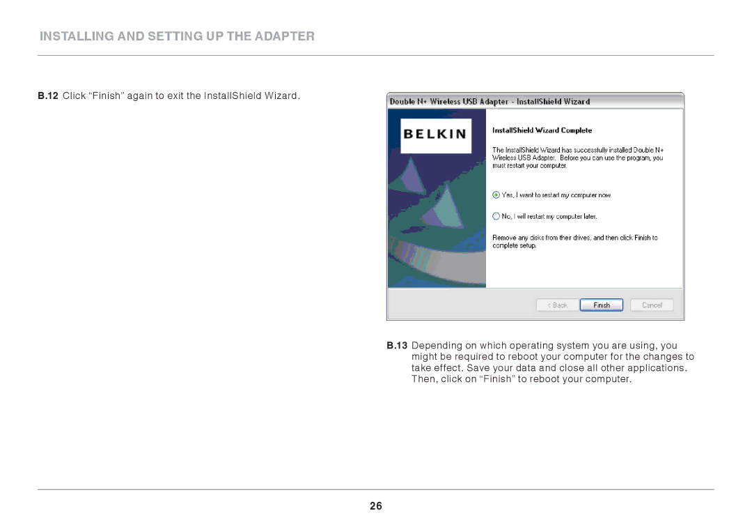 Belkin F7D4101AK user manual Installing and Setting up the Adapter 