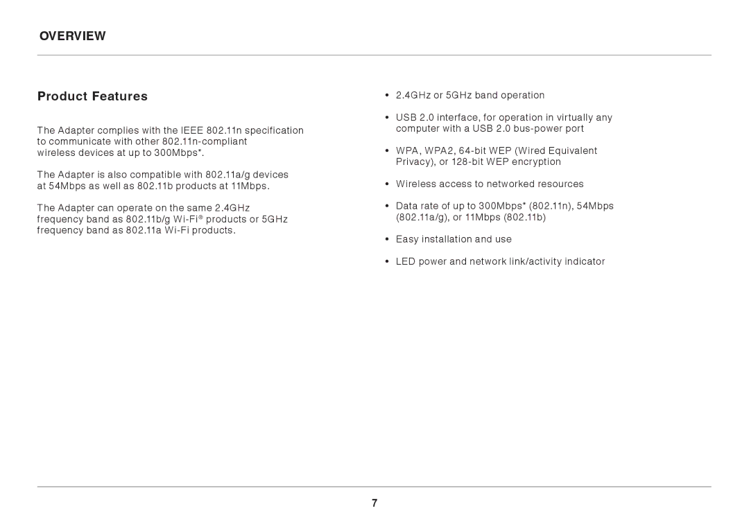 Belkin F7D4101AK user manual Overview Product Features 