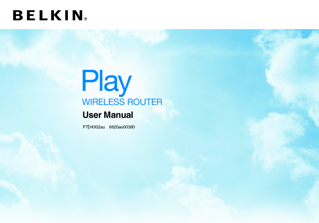 Belkin F7D4302AU user manual Play, wireless router, F7D4302au 8820au00380 