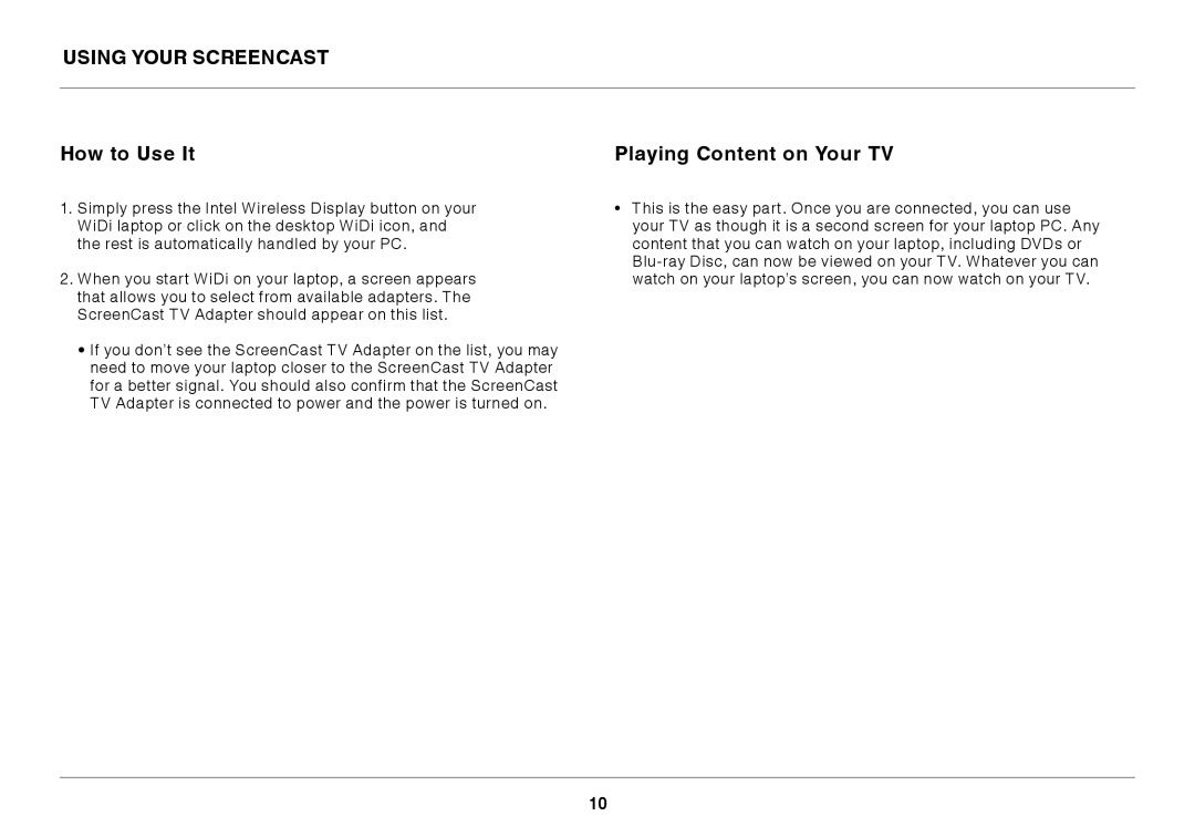 Belkin F7D4501 user manual Using your Screencast How to Use It, Playing Content on Your TV 