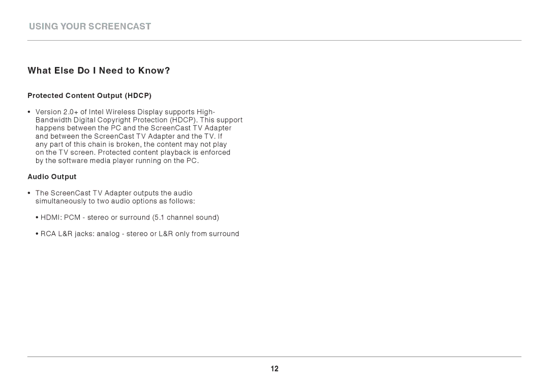 Belkin F7D4501 user manual What Else Do I Need to Know?, Protected Content Output Hdcp, Audio Output 