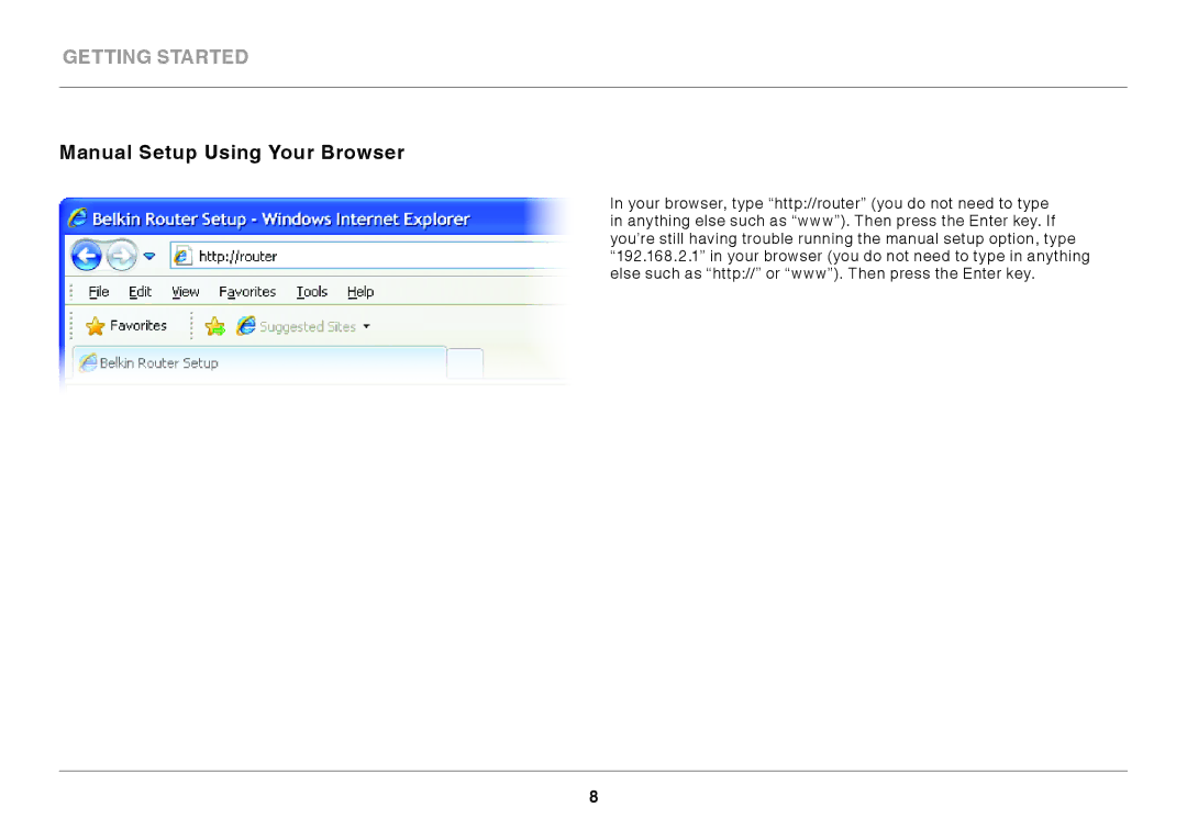 Belkin F7D6301 user manual Manual setup Using Your browser 