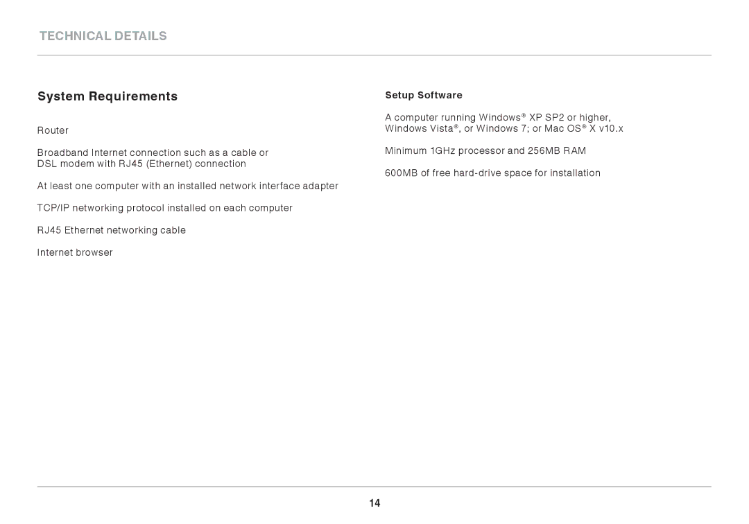 Belkin F7D6301 user manual System Requirements, Setup Software 