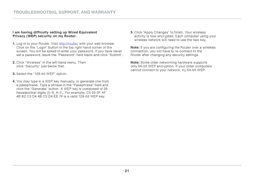 Belkin F7D6301 user manual Troubleshooting, Support, and Warranty 