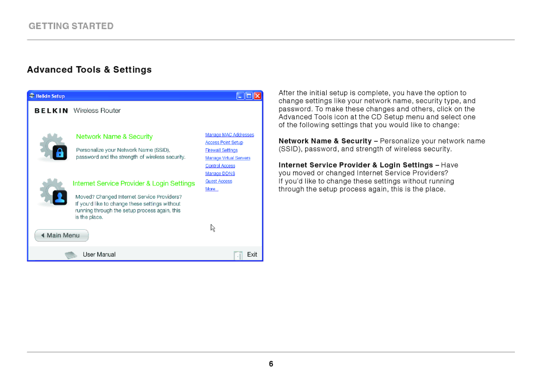 Belkin F7D6301 user manual Advanced Tools & settings 