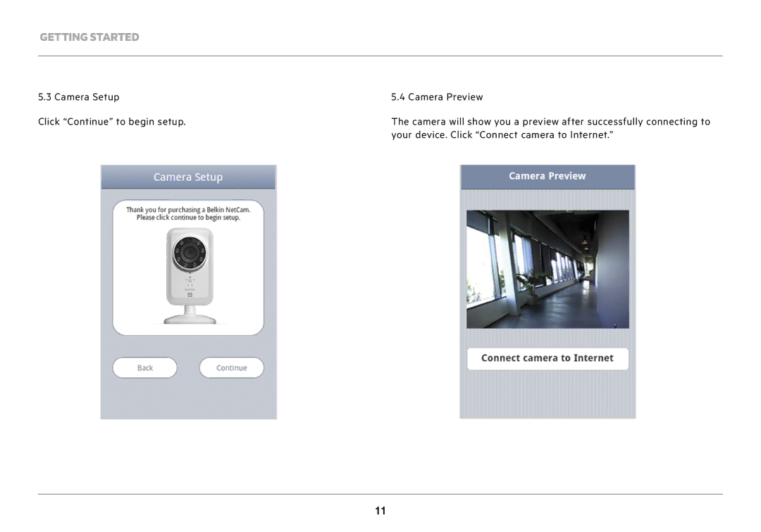 Belkin F7D7601v1 user manual Camera Setup Camera Preview Click Continue to begin setup 