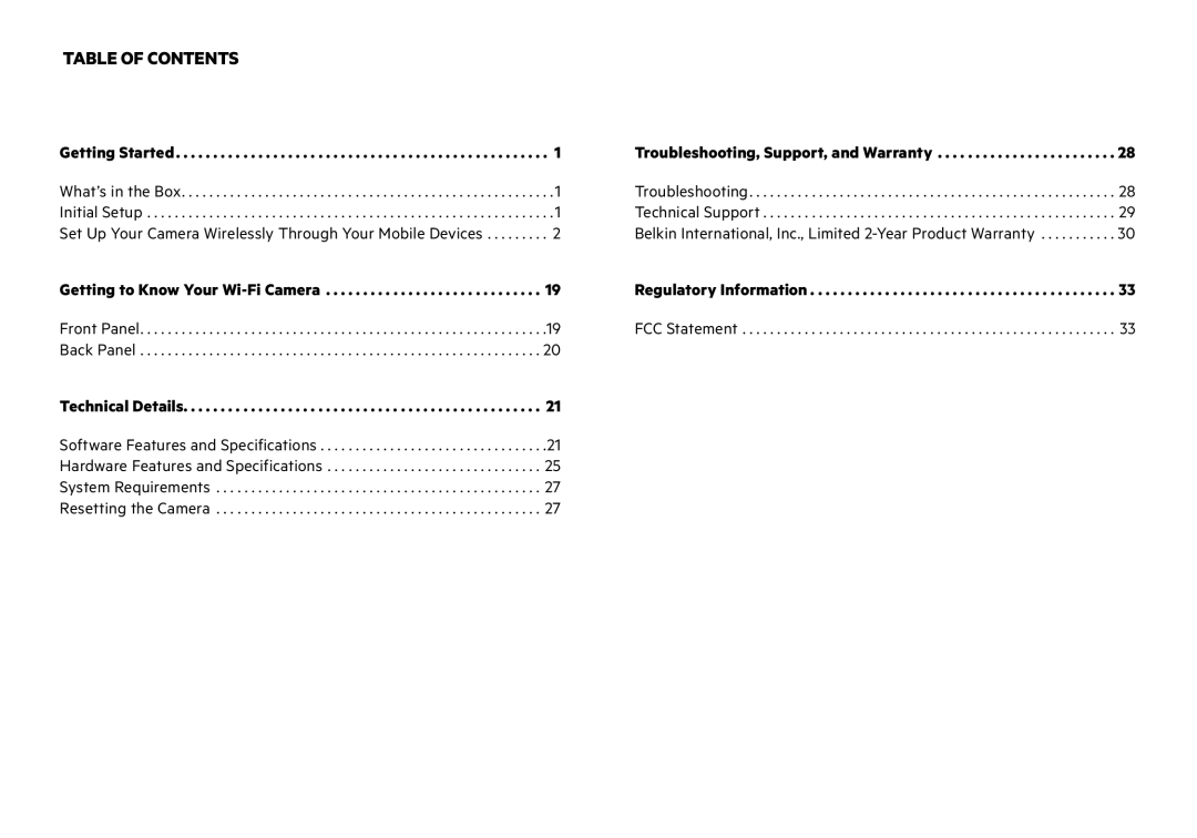 Belkin F7D7601v1 user manual Table of Contents 