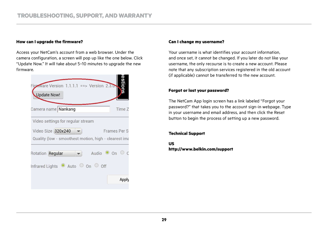 Belkin F7D7601v1 user manual How can I upgrade the firmware?, Can I change my username?, Forgot or lost your password? 