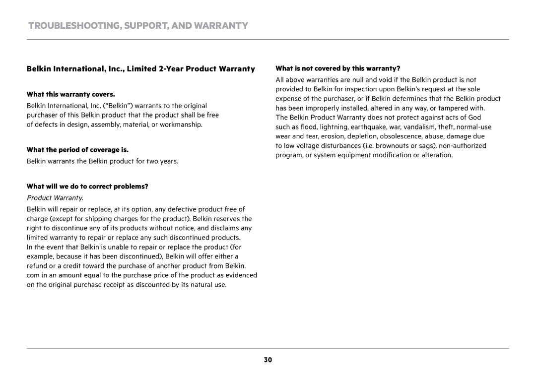 Belkin F7D7601v1 What this warranty covers, What the period of coverage is, What will we do to correct problems? 