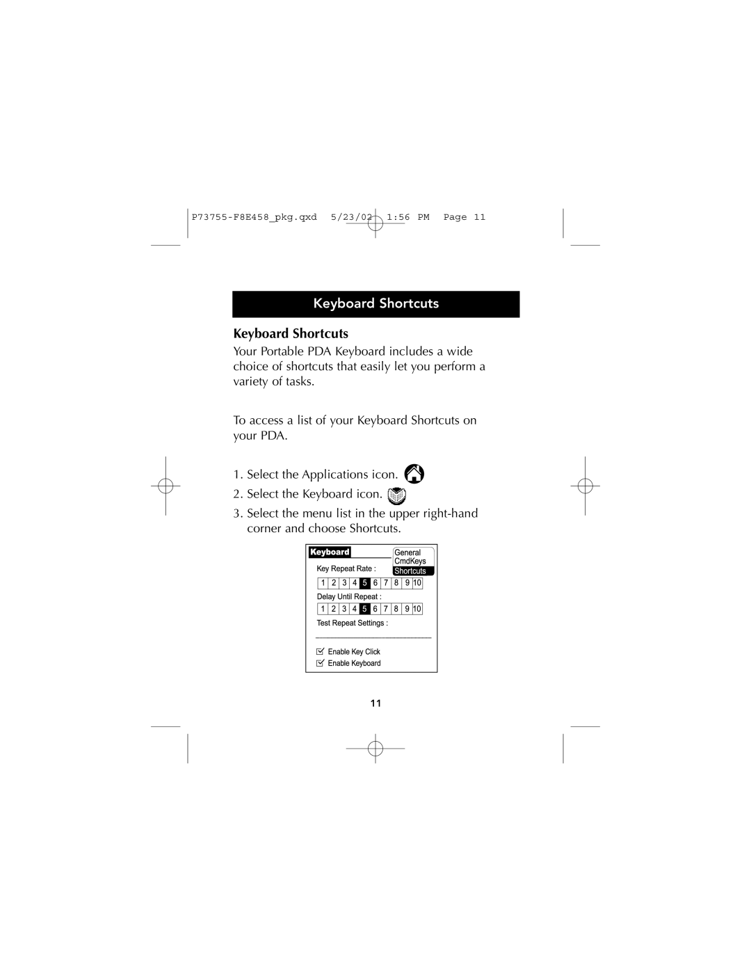 Belkin P73755, F8E458 manual Keyboard Shortcuts 