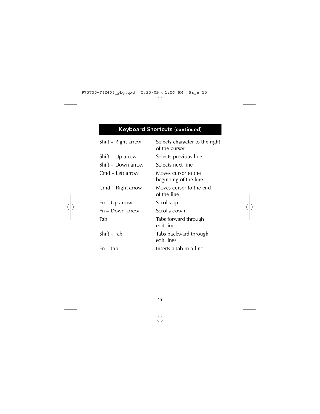 Belkin P73755, F8E458 manual Shift Right arrow 