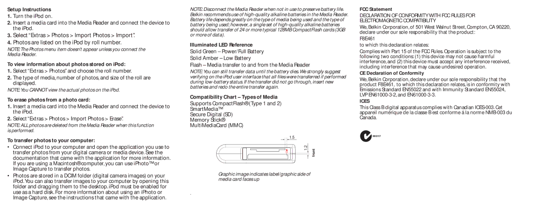 Belkin F8E461 warranty FCC Statement, Ices 