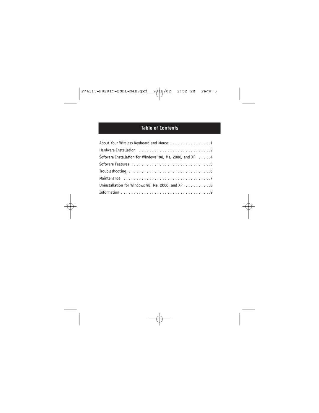 Belkin 74113, F8E815-BNDL user manual Table of Contents 