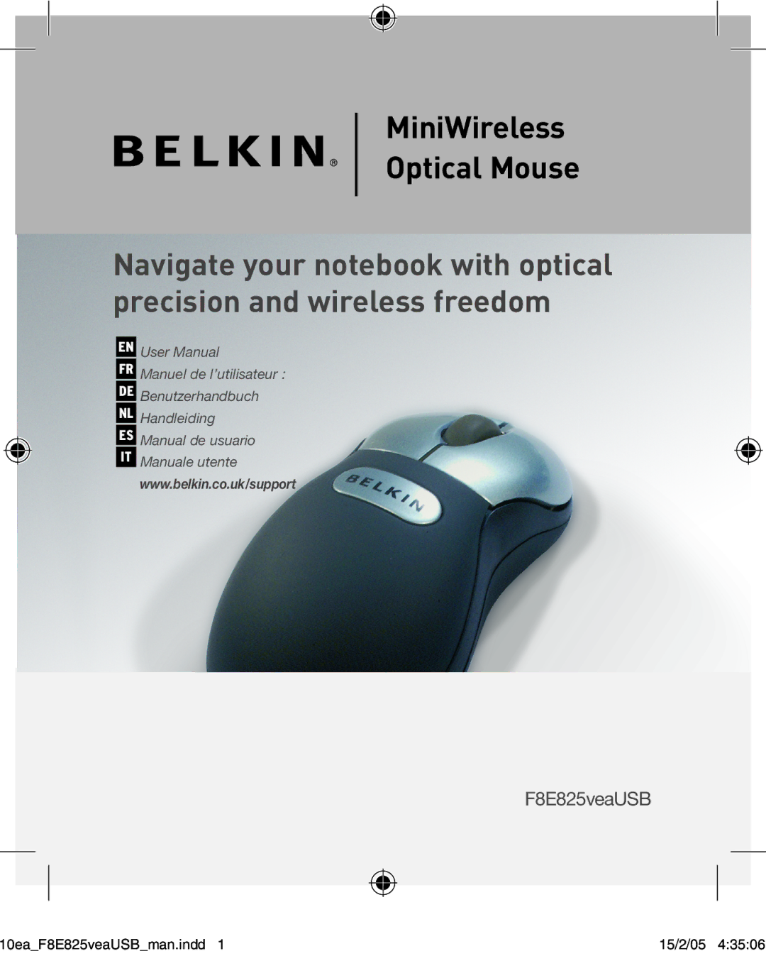 Belkin F8E825VEAUSB user manual MiniWireless Optical Mouse 