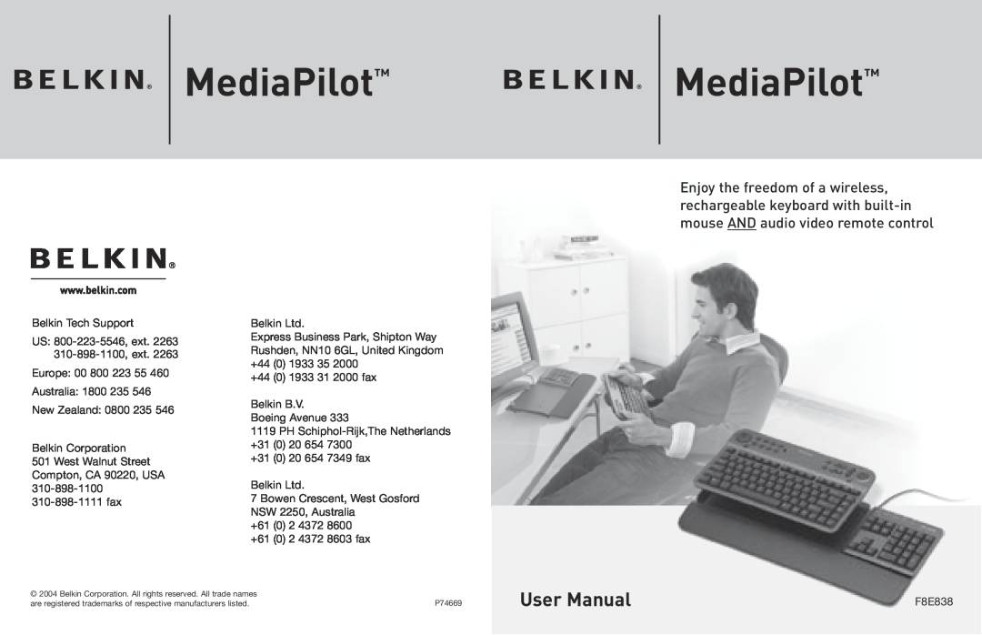 Belkin F8E838 manual MediaPilot MediaPilot, User Manual 