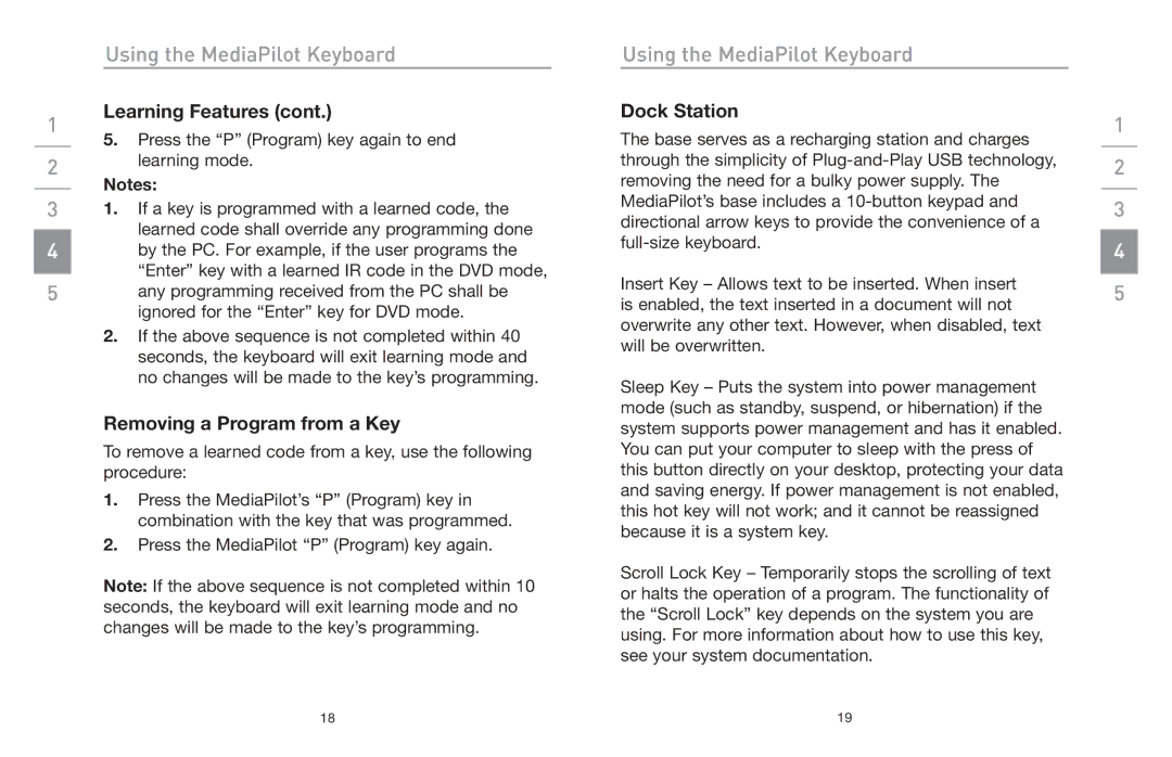 Belkin F8E838 manual Removing a Program from a Key, Dock Station 