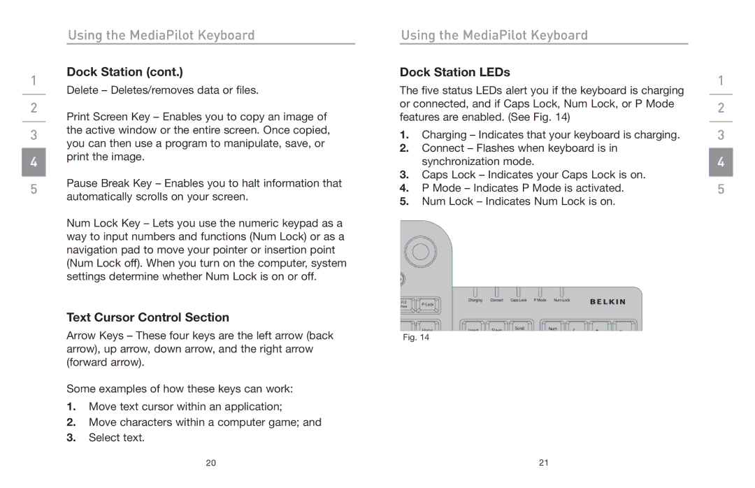 Belkin F8E838 manual Dock Station LEDs, Text Cursor Control Section 