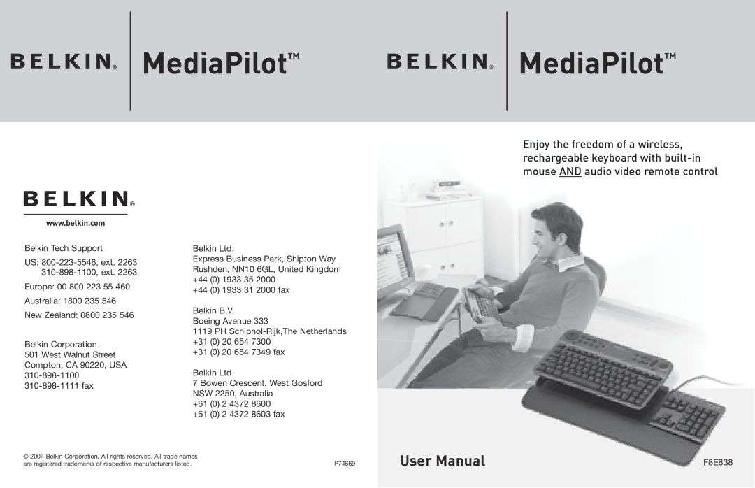 Belkin F8E838 manual MediaPilot MediaPilot 