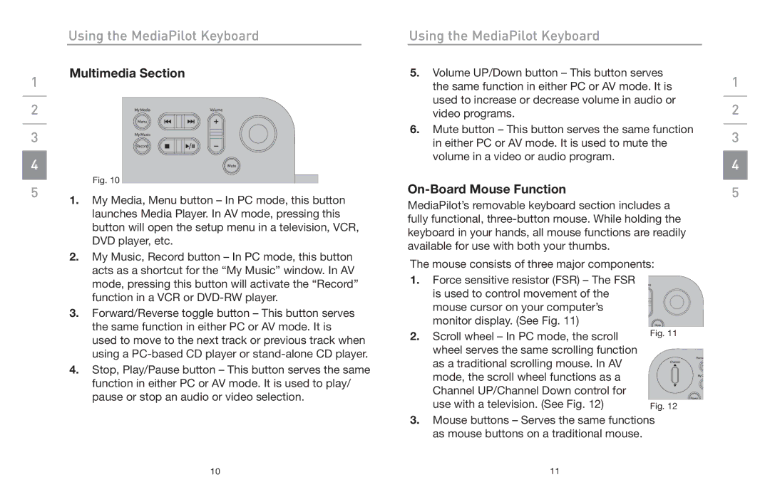 Belkin F8E838 manual Multimedia Section, On-Board Mouse Function 