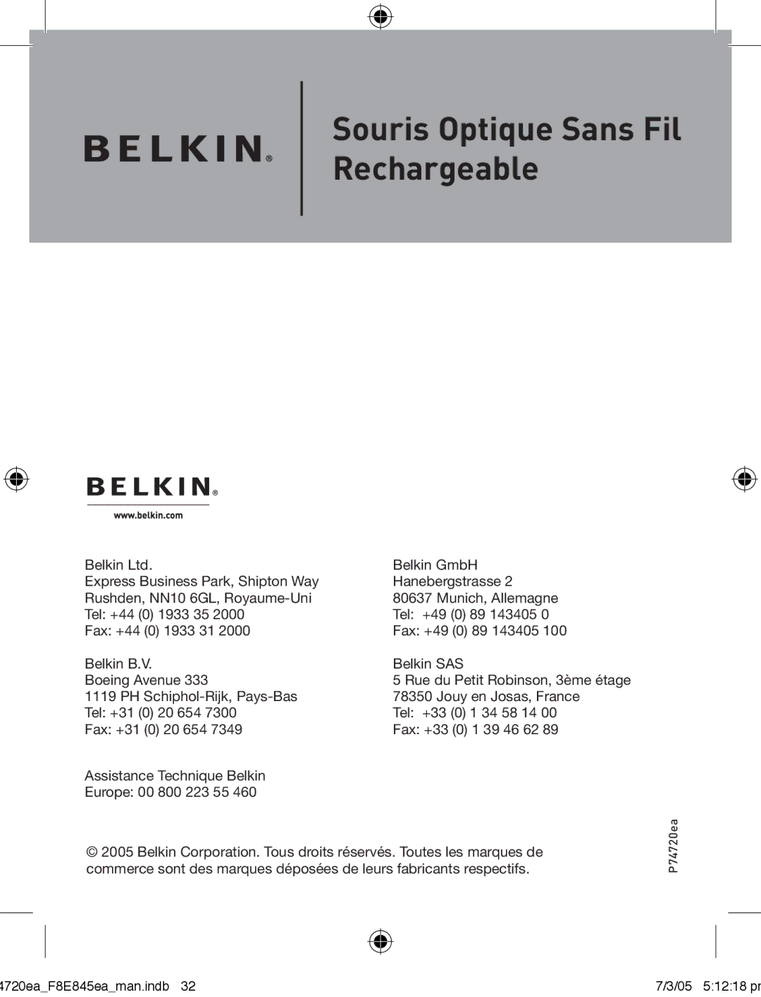 Belkin F8E845ea manual Rue du Petit Robinson, 3ème étage 