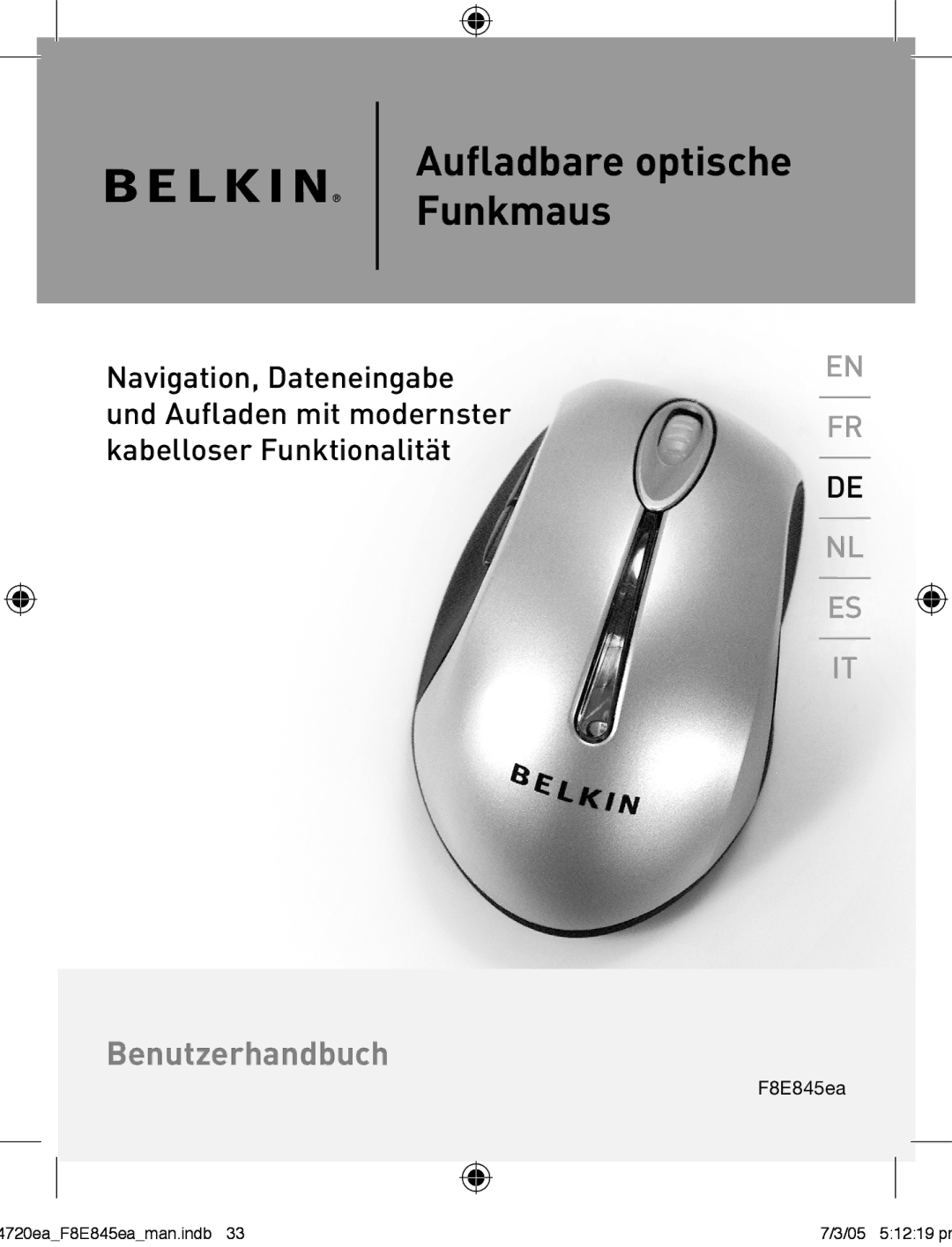 Belkin F8E845ea manual Aufladbare optische Funkmaus 