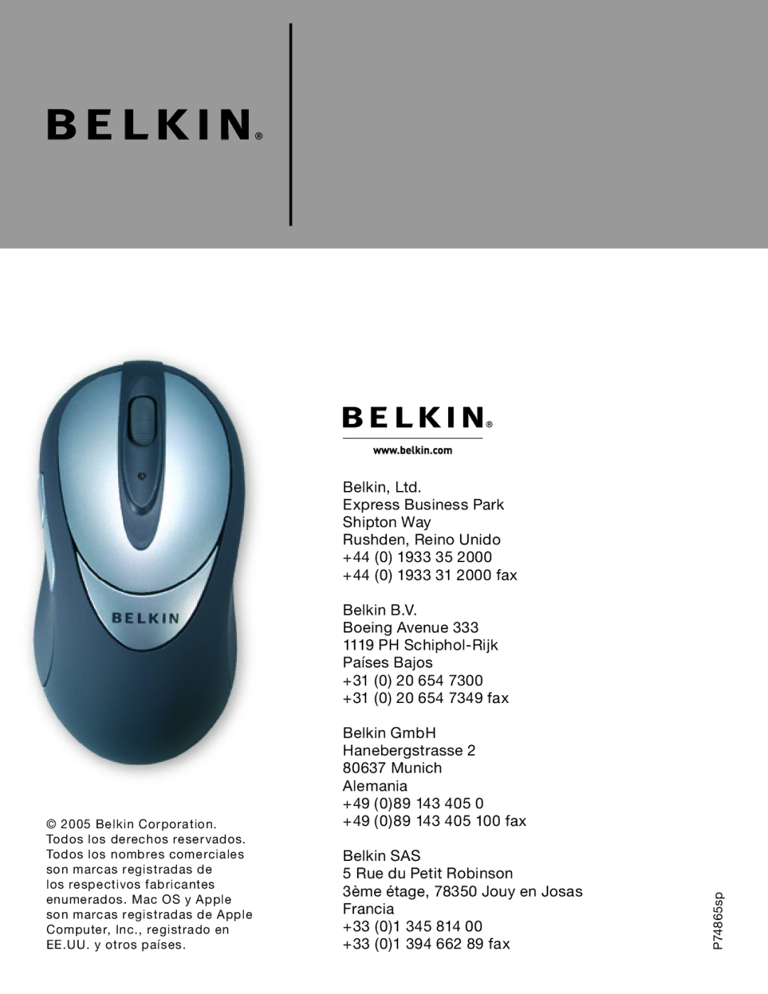 Belkin F8E846-BNDL-DB user manual P74865sp 