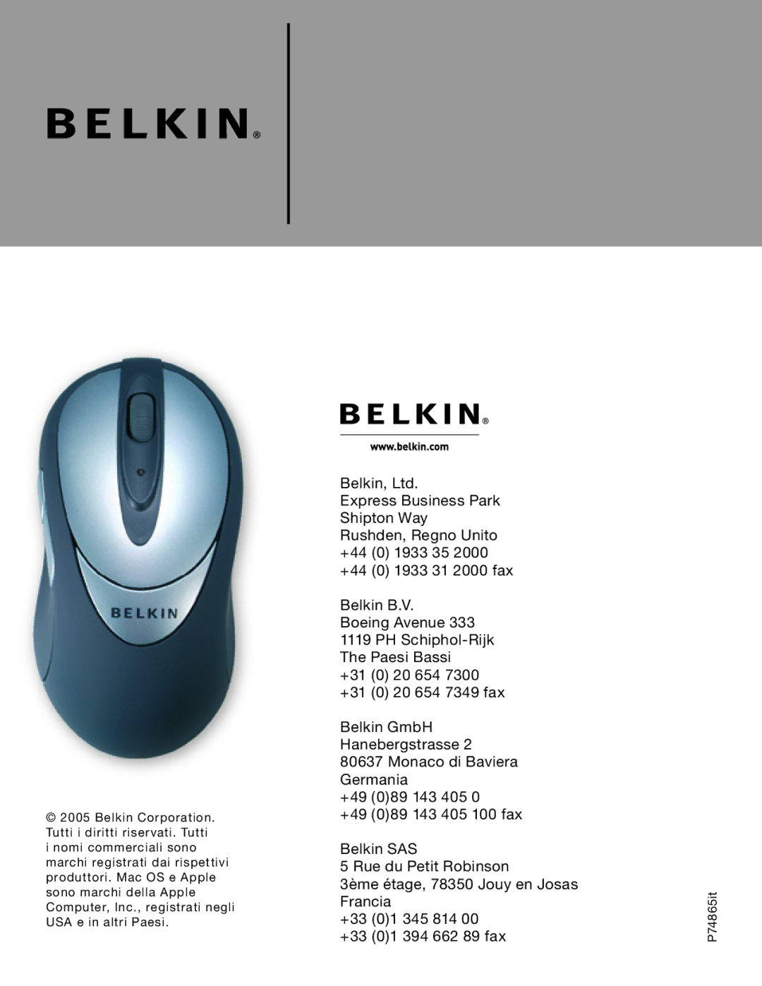 Belkin F8E846-BNDL-DB user manual P74865it 